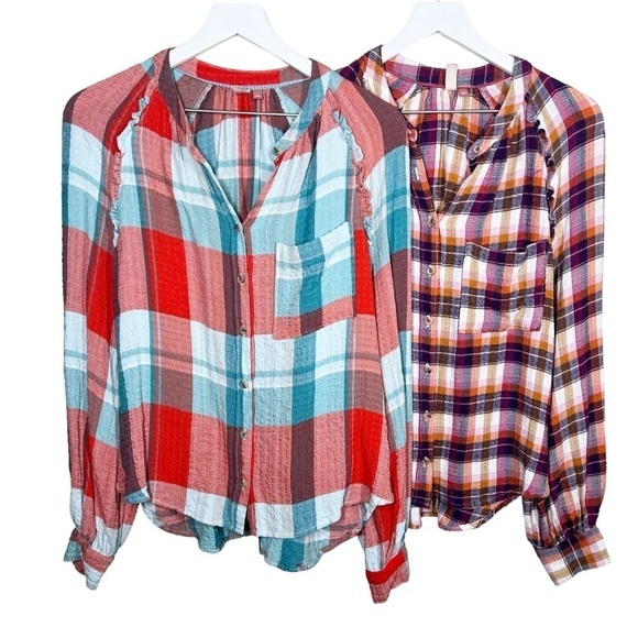 Anthropologie Tops - Anthropologie Pilcro Womens lot of 2 Plaid Flannel Ruffle Blouse Button Up Small